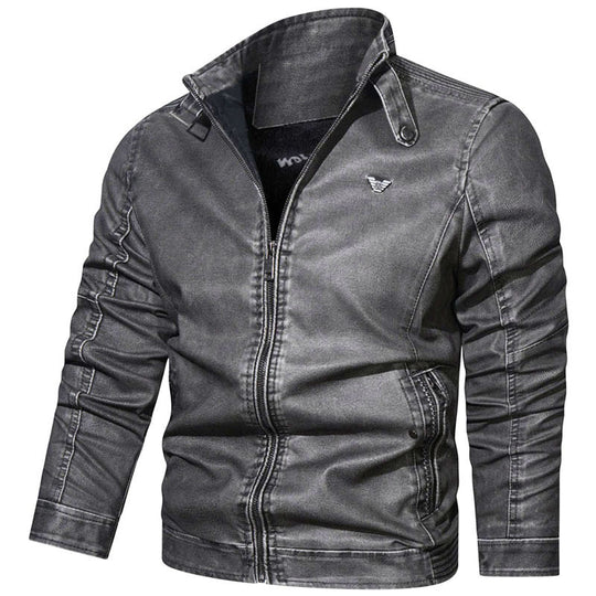 Herren Slim-Fit Jeansblouson im Pilotenstil mit Stehkragen, Ärmelraffungen und Reißverschlusstaschen Shop Nory