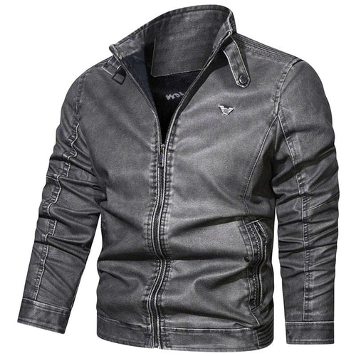 Herren Slim-Fit Jeansblouson im Pilotenstil mit Stehkragen, Ärmelraffungen und Reißverschlusstaschen Shop Nory