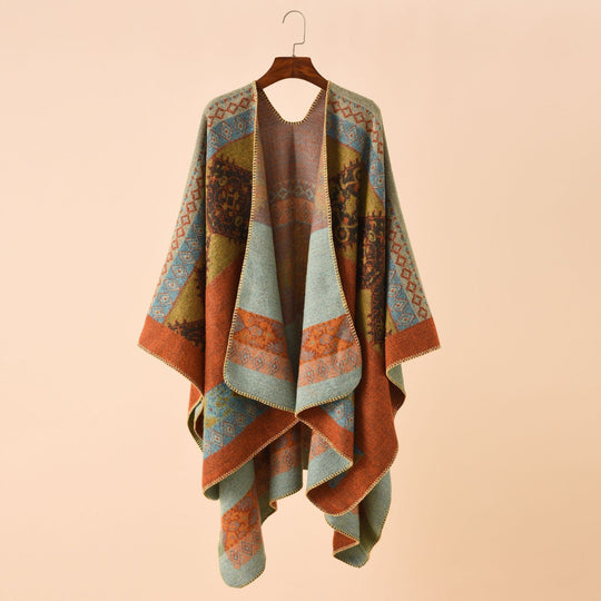 Damen Jacquard-Poncho im Deckenstil mit offener Front und Zierstich Shop Nory