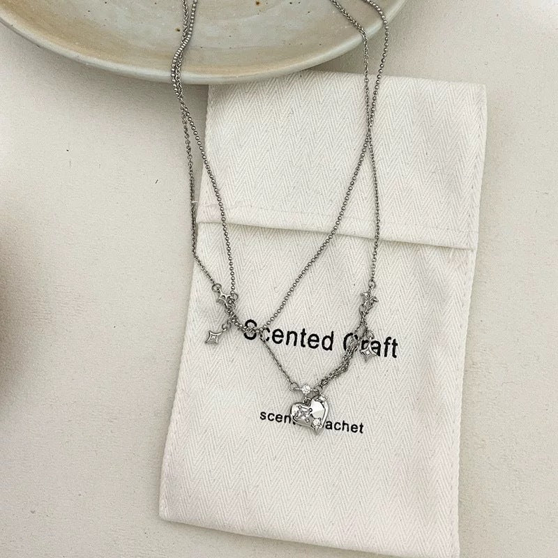 Damen Kette mit funkelndem Herz- und Sternenanhänger Shop Nory