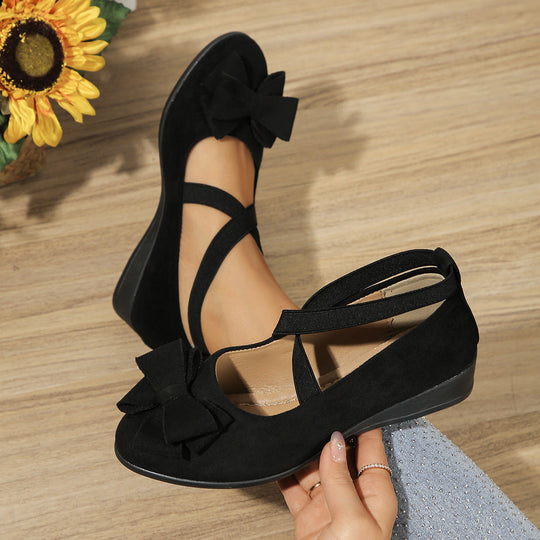 Damen Ballerinas mit modischem Schleifenakzent und elastischem Riemen Shopnory