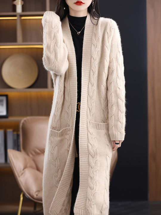 Damen Oversize-Longcardigan aus weichem Wollmix mit kontrastierenden Blockstreifen Shop Nory