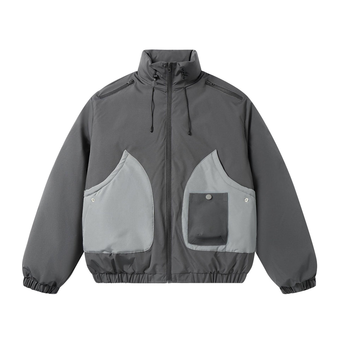 Herren Kurz geschnittene zweifarbige Utility-Transition-Jacke mit hohem Stehkragen und großen Fronttaschen Shop Nory