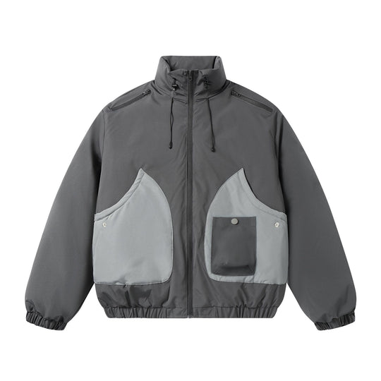 Herren Kurz geschnittene zweifarbige Utility-Transition-Jacke mit hohem Stehkragen und großen Fronttaschen Shop Nory