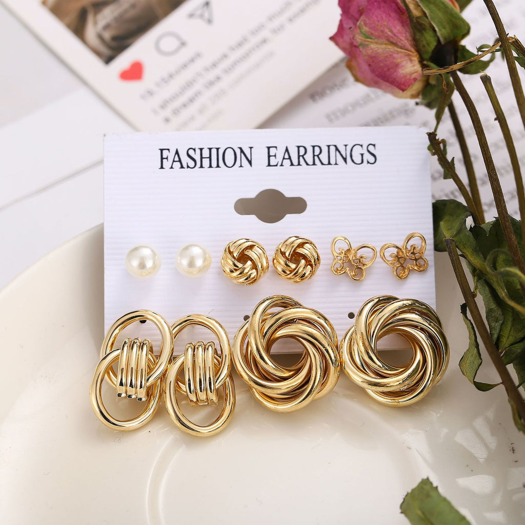 Damen Ohrringe-Set mit elegantem Knoten- und Perlendesign Shop Nory