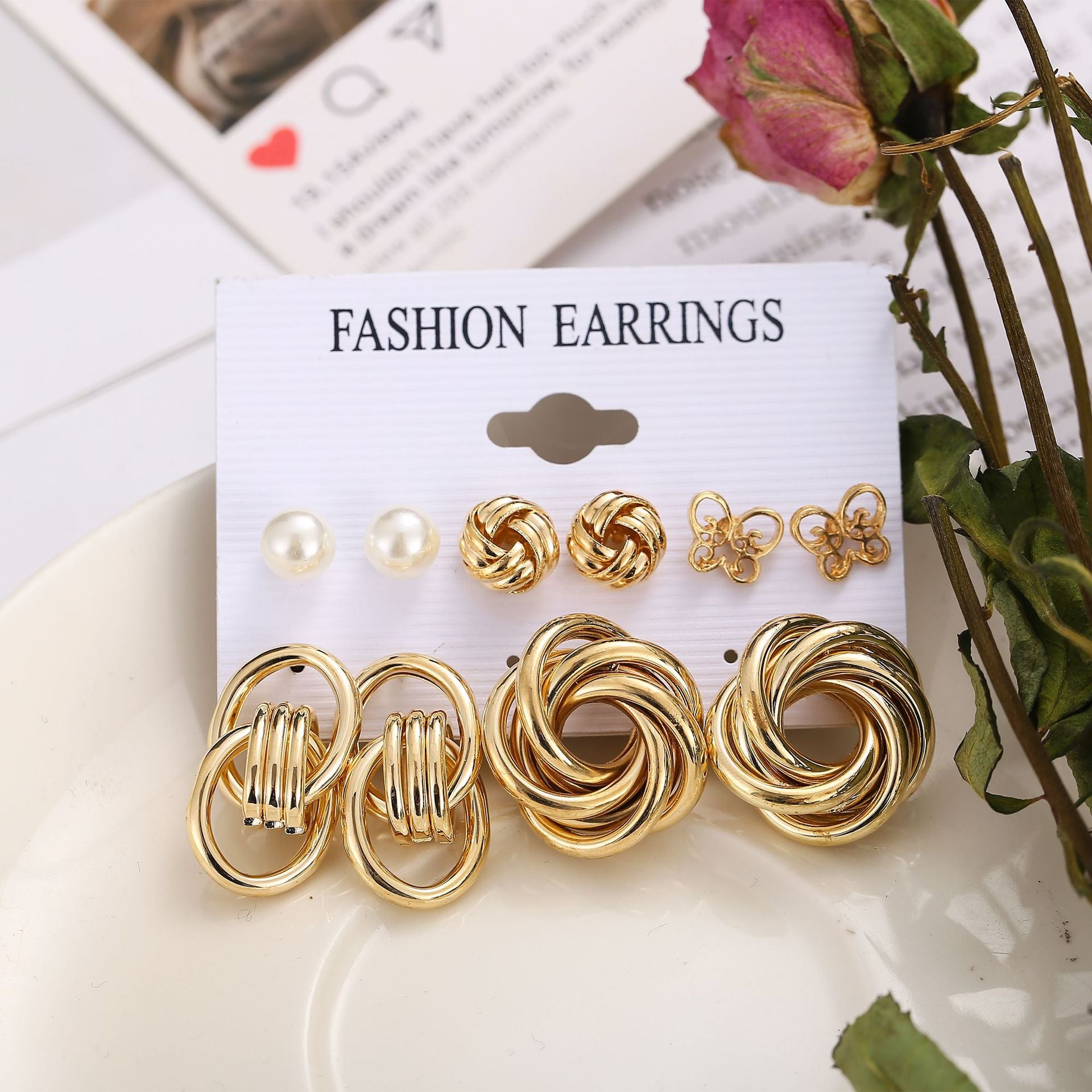 Damen Ohrringe-Set mit elegantem Knoten- und Perlendesign Shop Nory