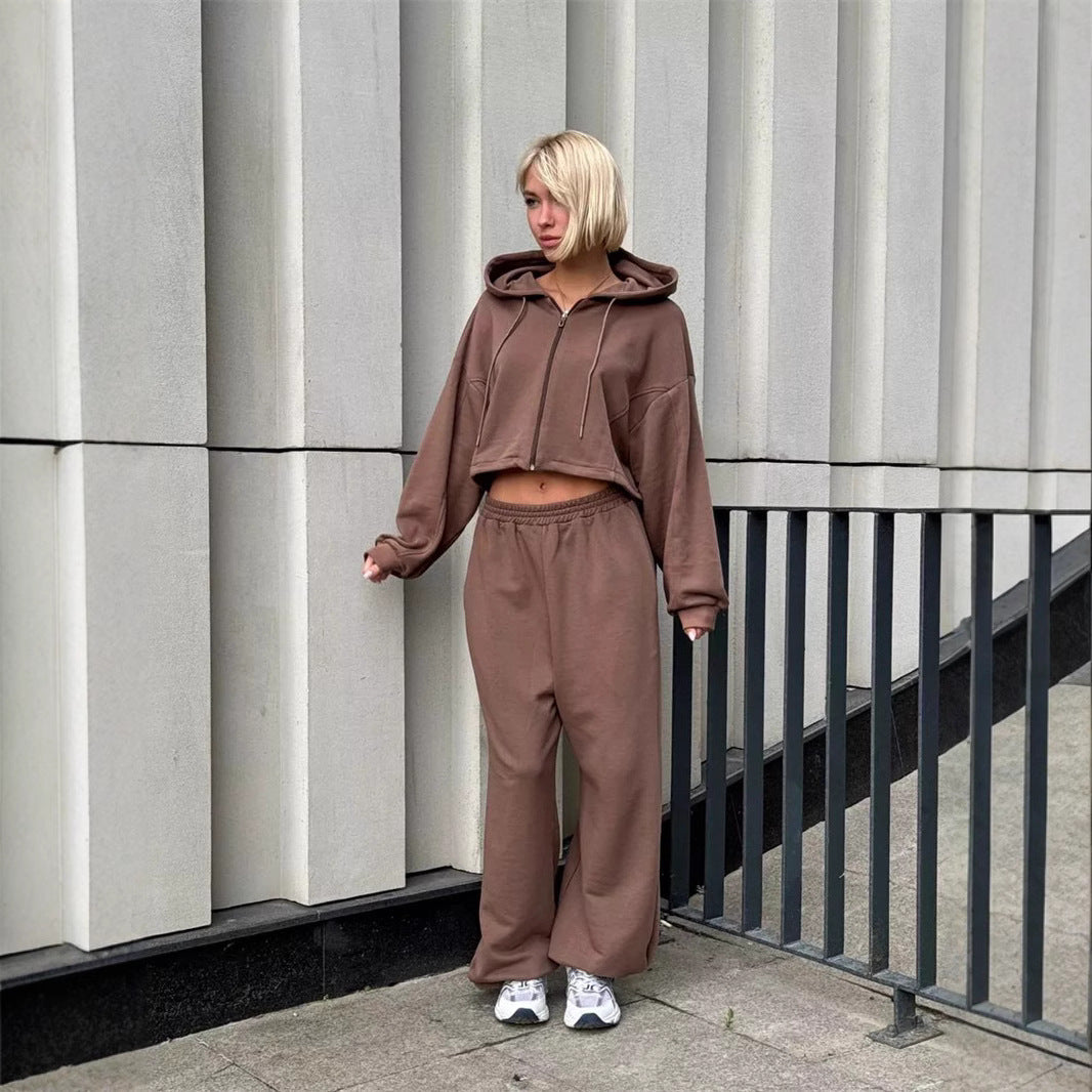Damen cropped Kapuzenzipper mit Ballonärmeln und elastischem Saum Shop Nory