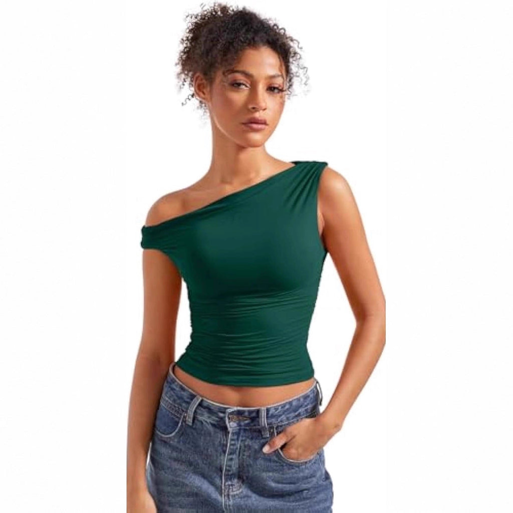 Damen figurbetontes Oberteil mit asymmetrischem Ausschnitt Shopnory