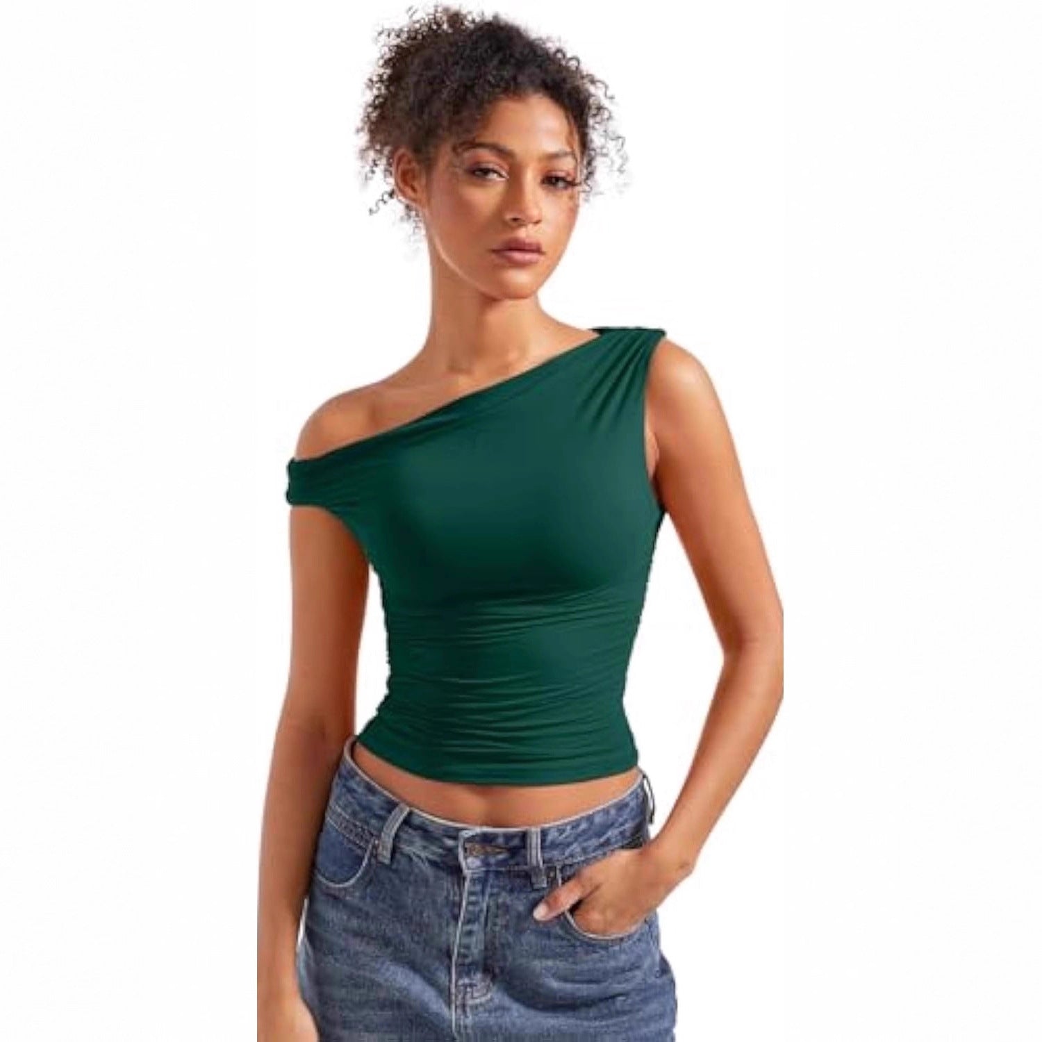 Damen figurbetontes Oberteil mit asymmetrischem Ausschnitt Shopnory