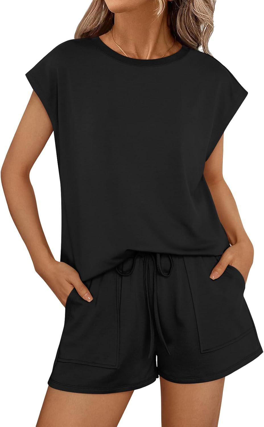 Damen lässiges Zweiteiliges Set mit weitem Oberteil und Shorts