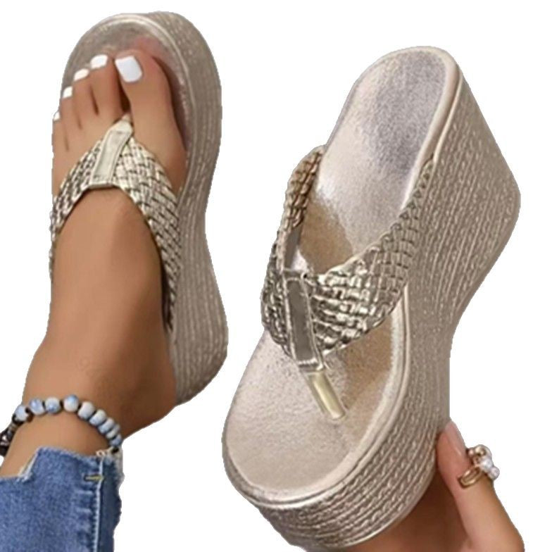 Damen Wedge-Sandaletten mit glitzerndem Obermaterial und bequemem Fußbett Shopnory