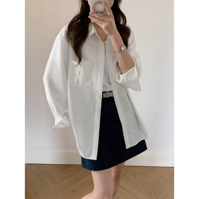 Damen Oversized Hemdbluse aus fließendem Material mit Brusttasche Shop Nory