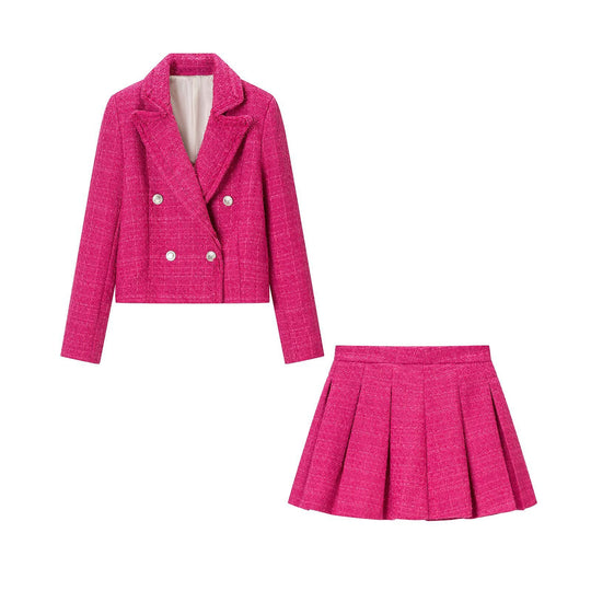 Damen Zweiteiliges Tweed-Set mit Kurzblazer und Plissiertem Minirock Shop Nory