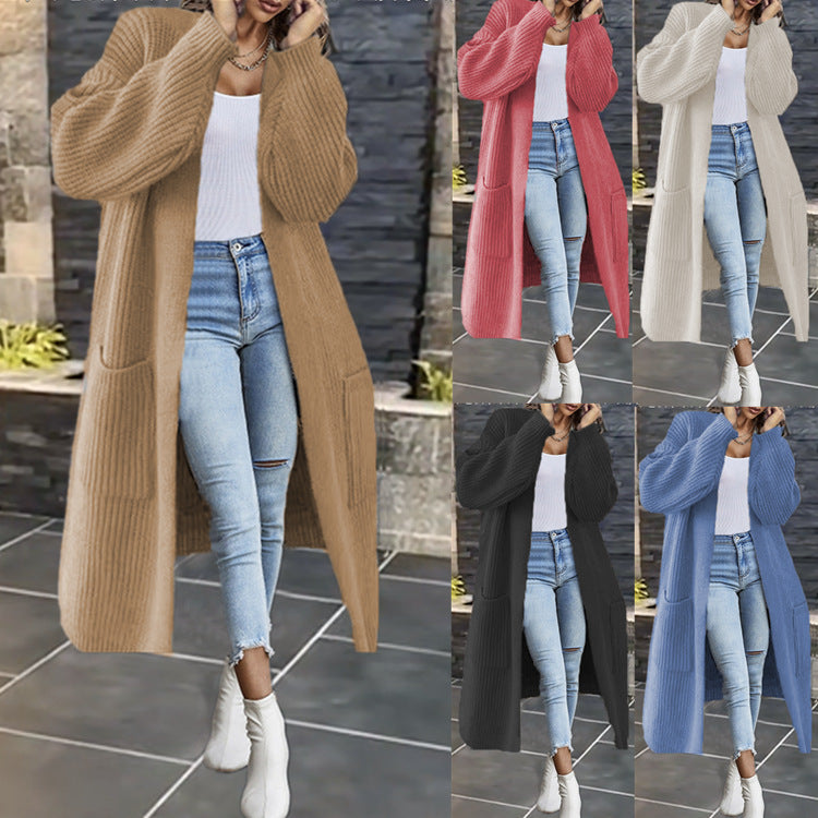 Damen Großer Strickmantel mit tiefen Taschen und lässigem Schnitt