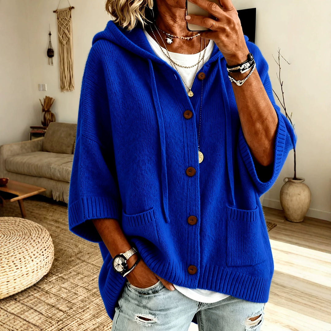 Damen Oversize Kapuzen-Cardigan mit Holzknöpfen und kastiger Silhouette Shop Nory