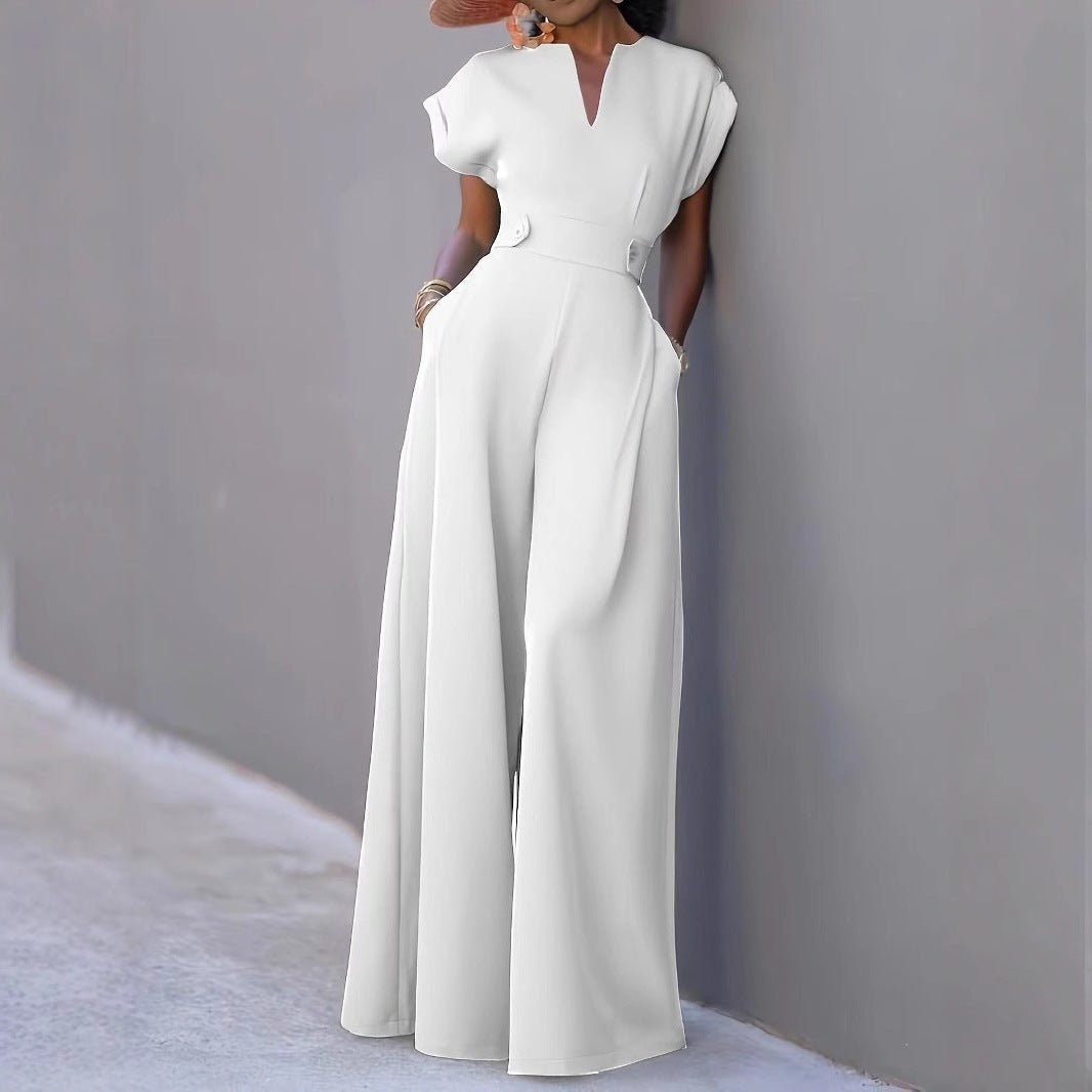 Damen eleganter Jumpsuit mit weitem Bein und praktischen Taschen