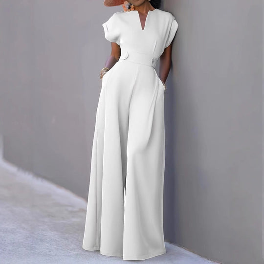Damen eleganter Jumpsuit mit weitem Bein und praktischen Taschen