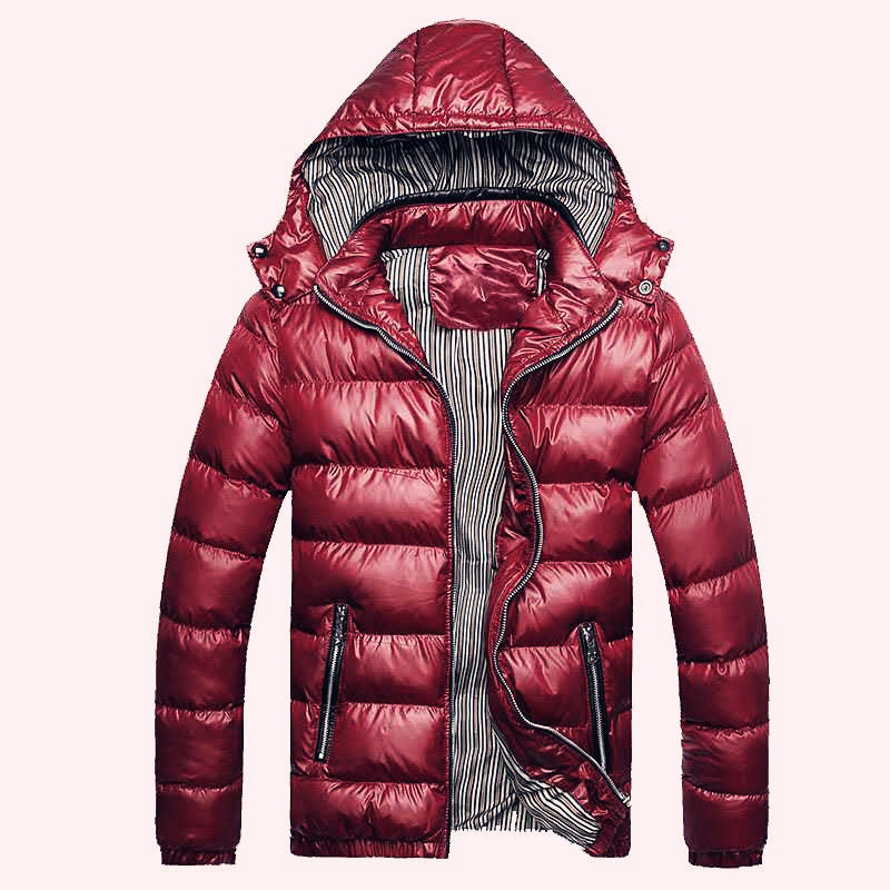 Herren Glänzende gesteppte Kapuzenjacke mit Thermo-Polsterung und gestreiftem Innenfutter Shop Nory