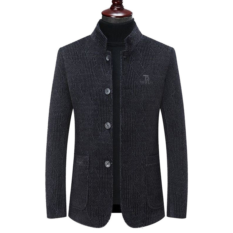 Herren Moderner Stehkragen-Blazer im Bouclé-Look mit feiner geometrischer Struktur Shop Nory