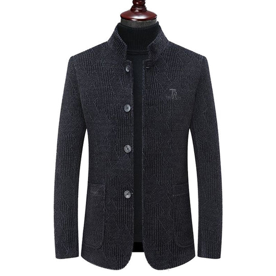 Herren Moderner Stehkragen-Blazer im Bouclé-Look mit feiner geometrischer Struktur Shop Nory