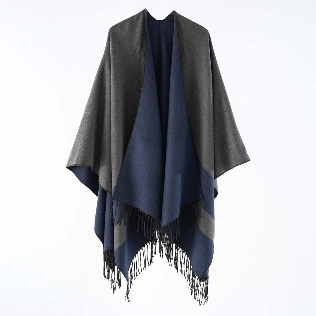 Damen Multifunktionaler Fransen‑Wickelponcho aus Wollmix mit doppellagigem Fall Shop Nory