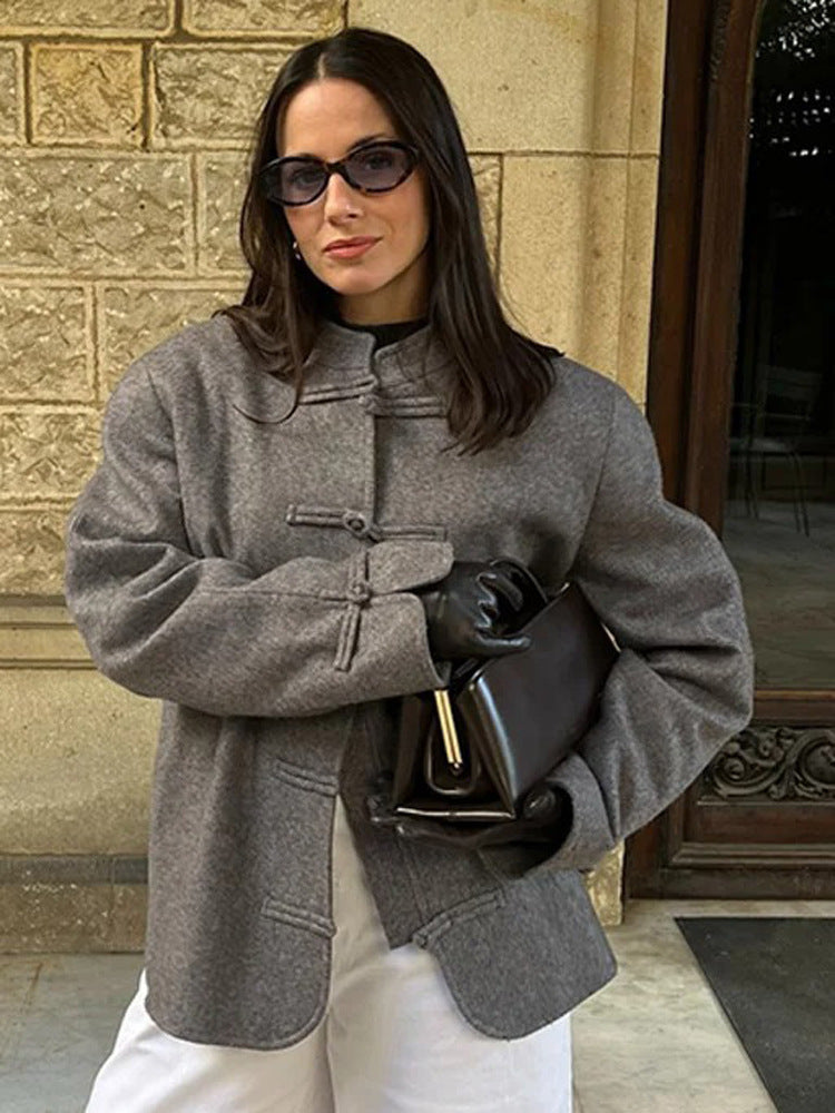 Damen Boxy Wollmix-Kurzjacke mit Knebelverschlüssen und Stehkragen Shop Nory