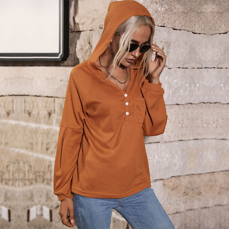 Damen Lässiges Langarmshirt mit Knopfleiste Shop Nory