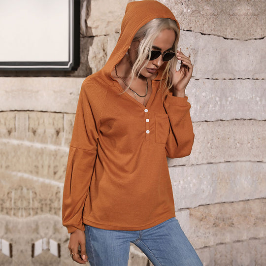 Damen Lässiges Langarmshirt mit Knopfleiste Shop Nory