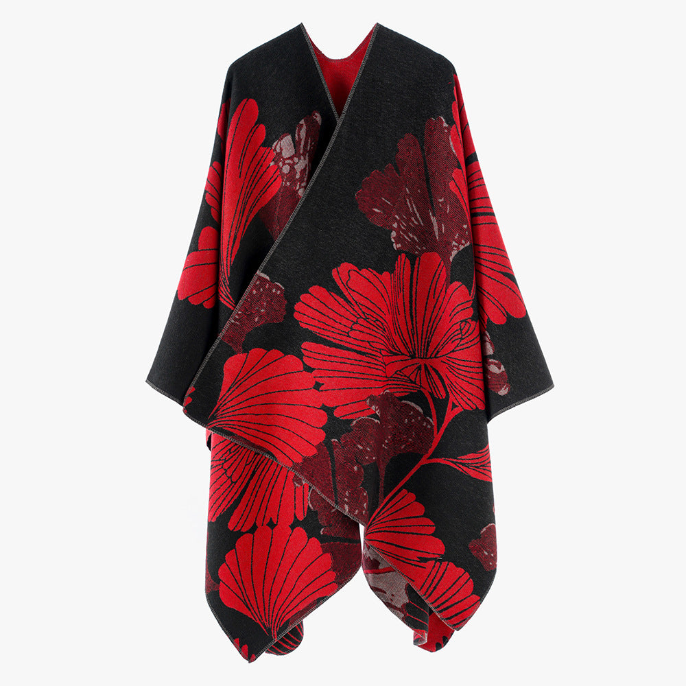 Damen Wendbarer Jacquard‑Überwurf mit großen Blattmotiven und asymmetrischem Zipfelsaum Shop Nory