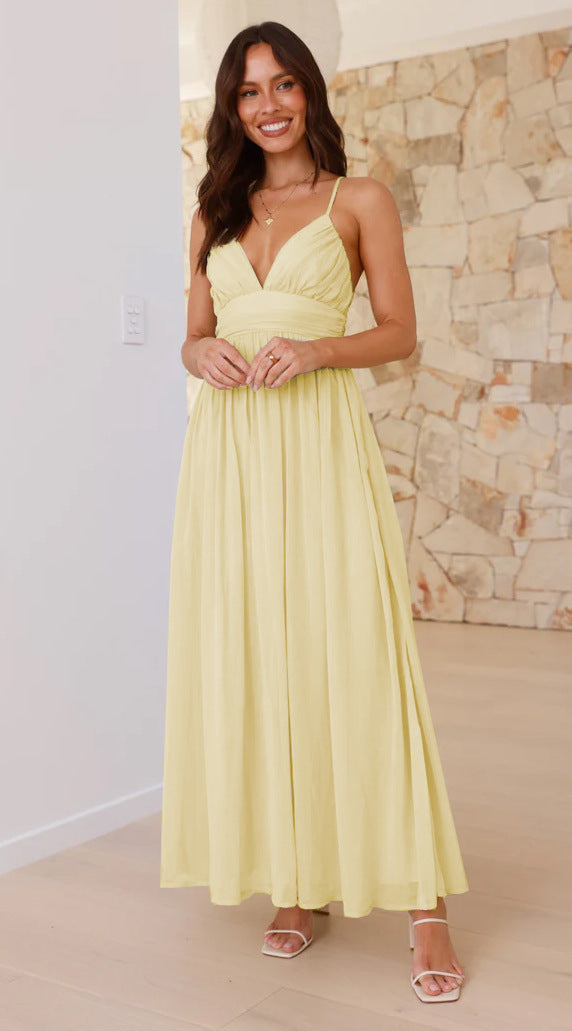 Damen Maxikleid mit schmalen Spaghetti-Trägern und elegantem Wickel-Design