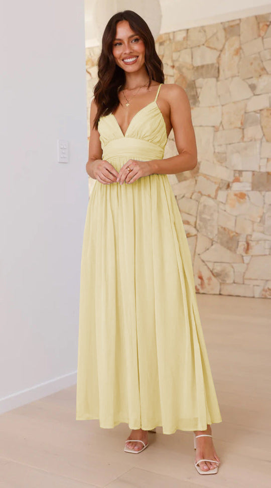 Damen Maxikleid mit schmalen Spaghetti-Trägern und elegantem Wickel-Design