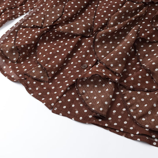 Damen Semitransparente Chiffonbluse mit Polka-Dots, Volants und Schleifenkragen Shop Nory