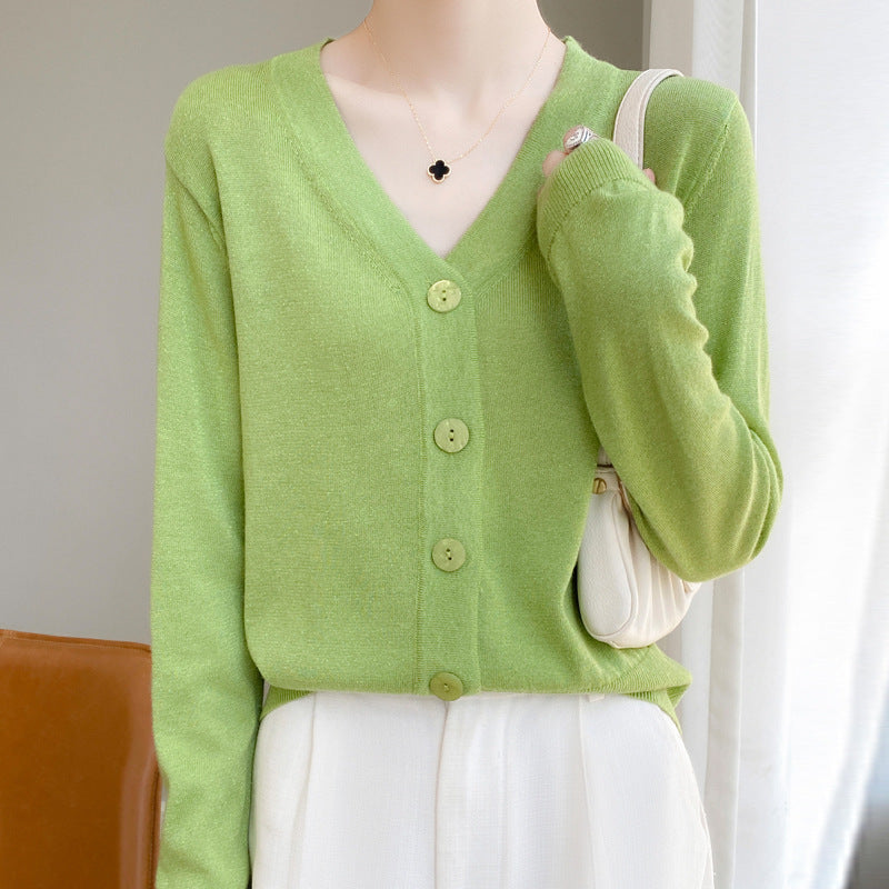 Damen Leichter V‑Ausschnitt-Cardigan mit seitlichem Saumschlitz und geripptem Bund Shop Nory