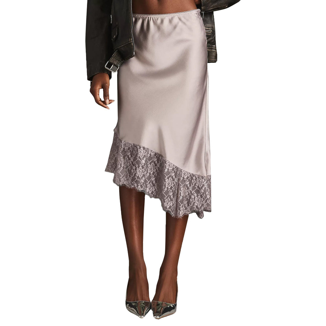 Damen Satinrock mit Spitze und asymmetrischem Saum