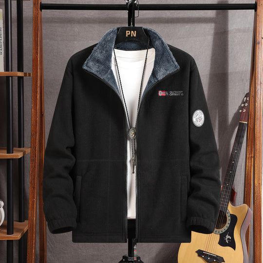 Herren Warme Fleecejacke mit Teddykragen, durchgehendem Reißverschluss und Utility-Taschen Shop Nory