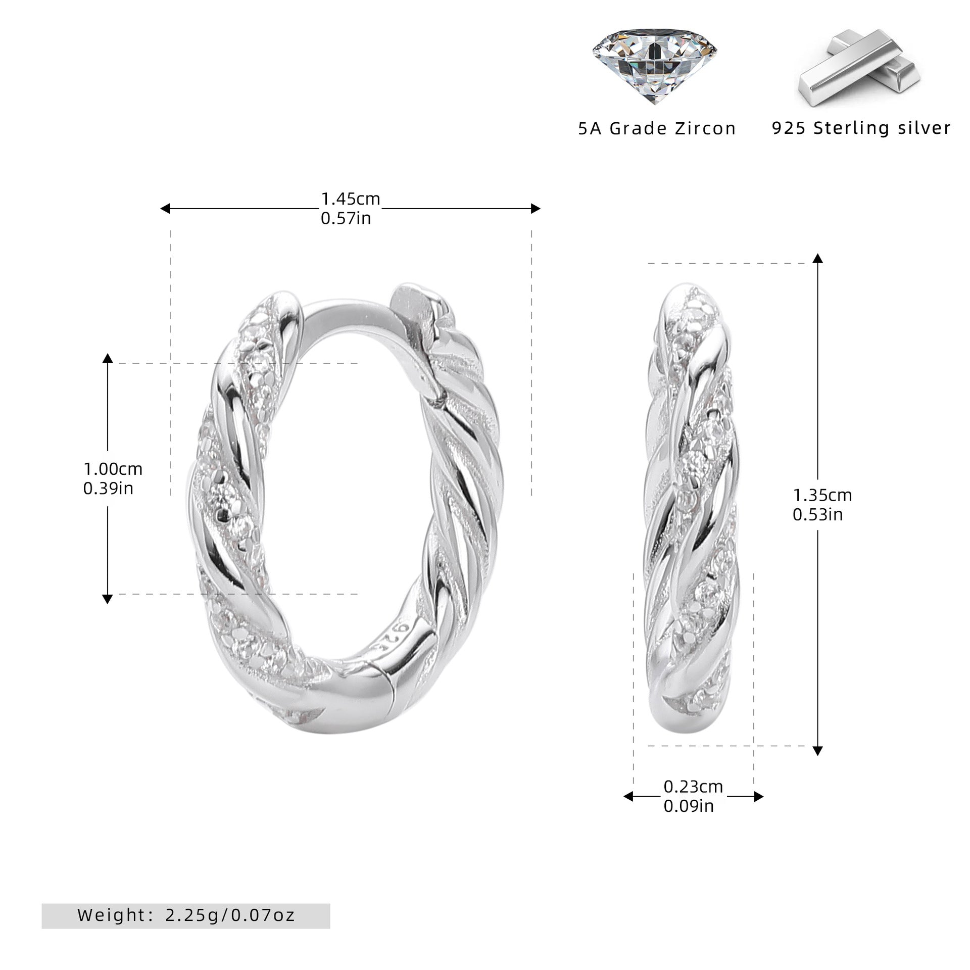 Damen Creolenohrringe mit raffiniertem Zopfdesign und funkelnden Zirkonsteinen Shop Nory