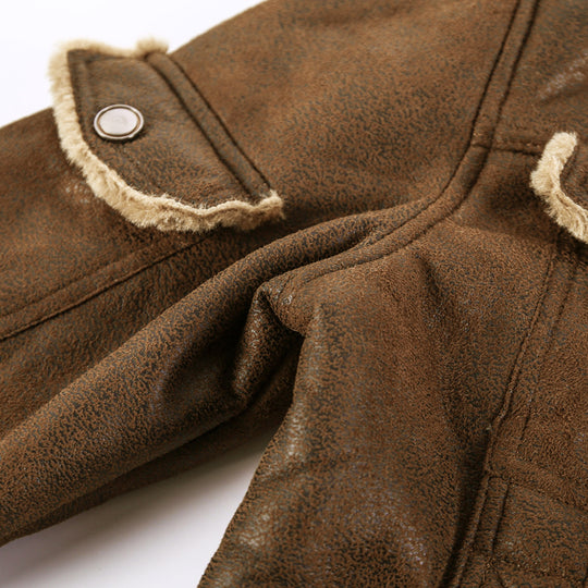Herren Gefütterte Lammfell‑Imitat Bikerjacke mit Stehkragen und Pattentaschen Shop Nory