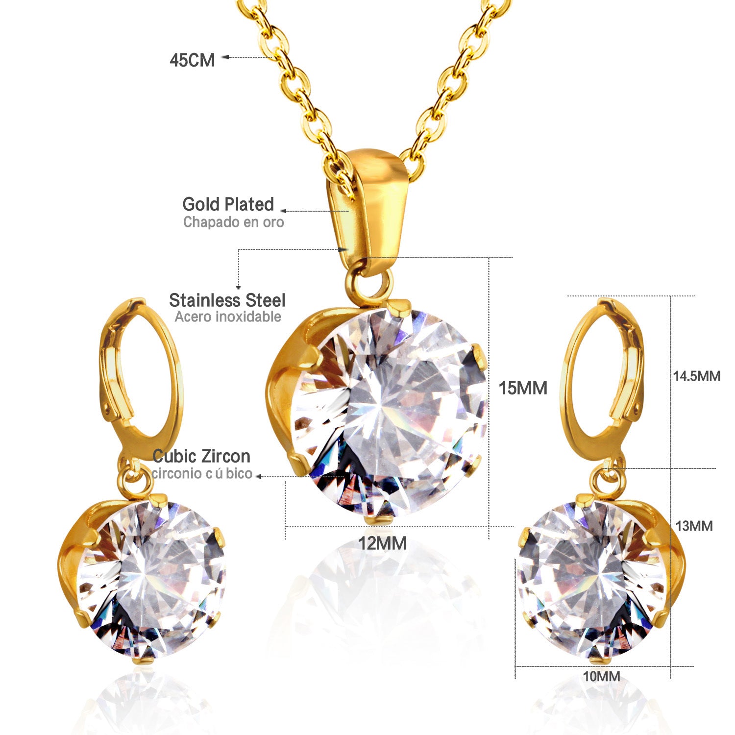 Damen Schmuckset mit funkelndem Zirkonia-Anhänger und Ohrringen aus hochwertigem Edelstahl Shop Nory