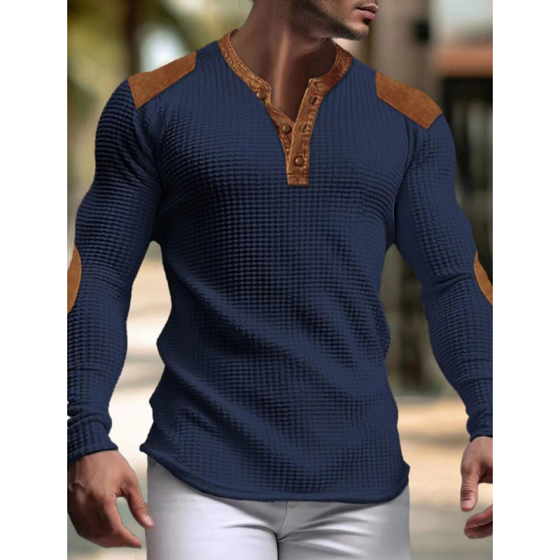 Herren Langärmeliges Shirt mit Struktur und Lederapplikationen Shop Nory
