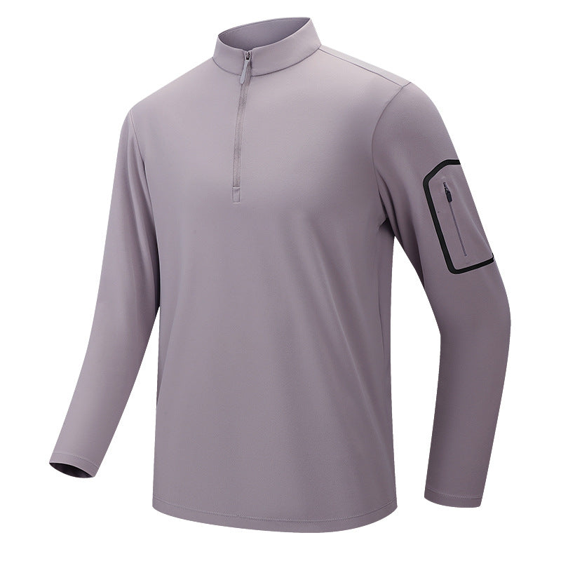 Herren Funktionelles Langarm-Trainingstop mit Stehkragen und Reißverschluss-Ärmeltasche Shop Nory