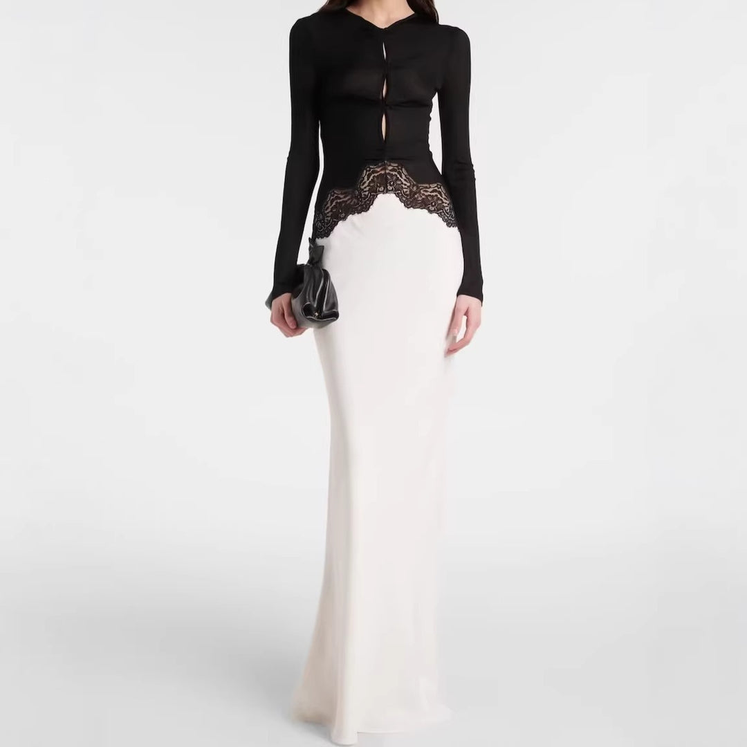 Damen Maxikleid mit Spitzeneinsatz, geraffter Vorderpartie und fließender Saum Shop Nory