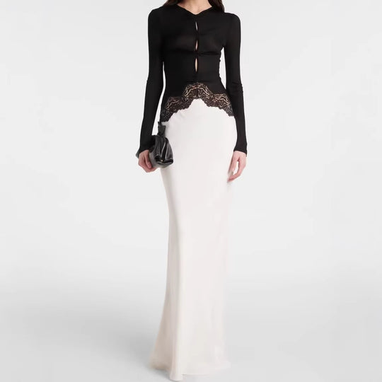 Damen Maxikleid mit Spitzeneinsatz, geraffter Vorderpartie und fließender Saum Shop Nory