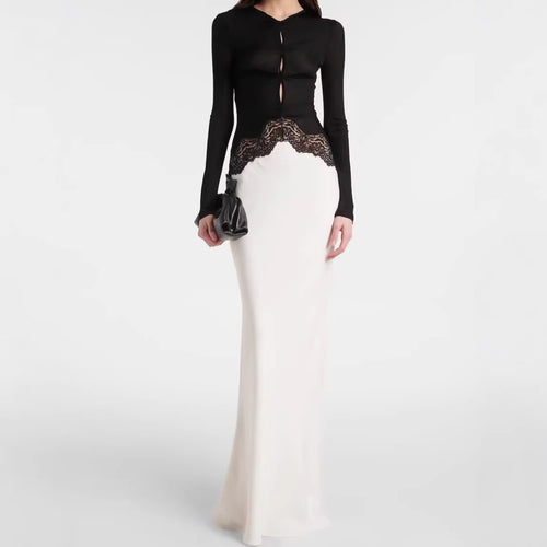 Damen Maxikleid mit Spitzeneinsatz, geraffter Vorderpartie und fließender Saum Shop Nory