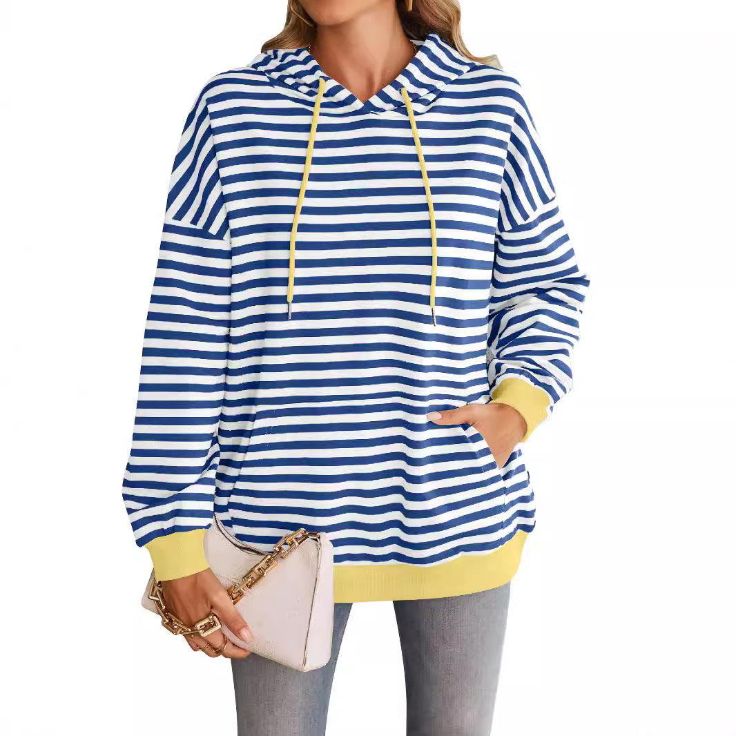 Damen gestreifter Kapuzenpullover mit stylischer Kängurutasche