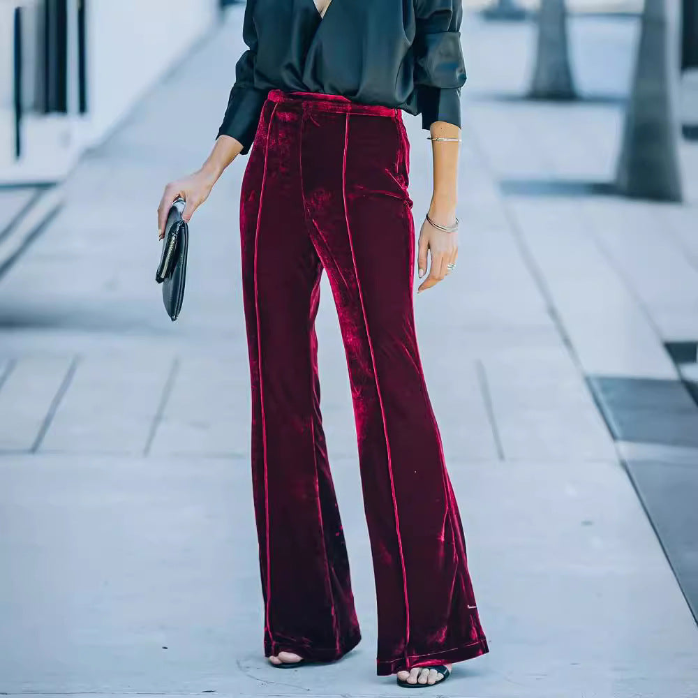 Damen High-Waist Samt Flared Weite Bein Hose Shop Nory