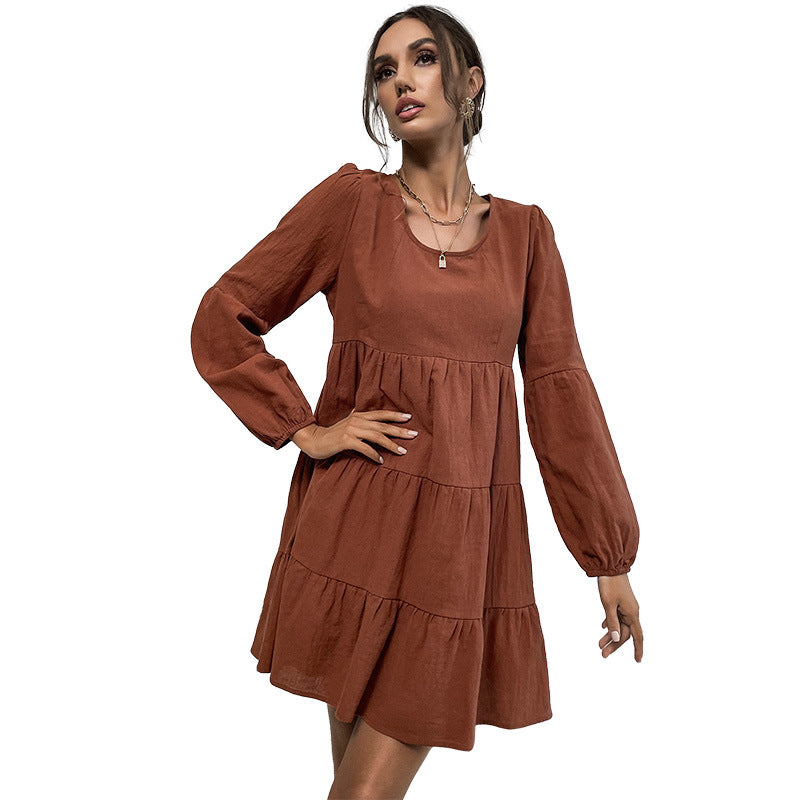 Damen Stufiges Babydoll-Minikleid mit weitem Volantrock und Ballonärmeln Shop Nory
