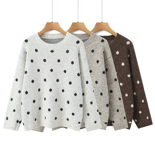 Damen Gepunkteter Oversize-Strickpullover mit Rundhalsausschnitt Shop Nory
