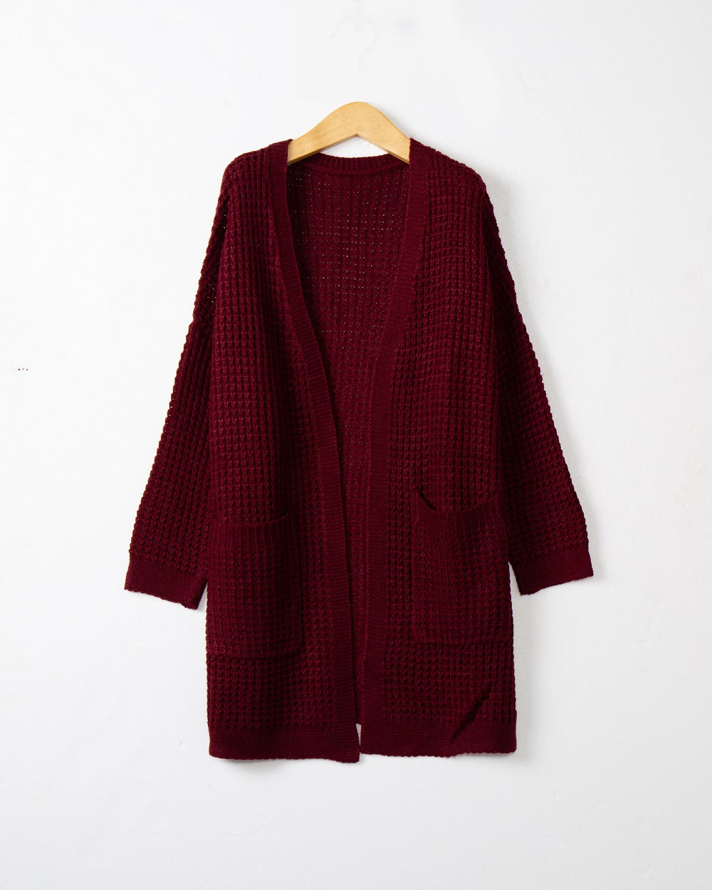 Damen Langer Oversize Strickmantel mit offener Front und aufgesetzten Taschen Shop Nory