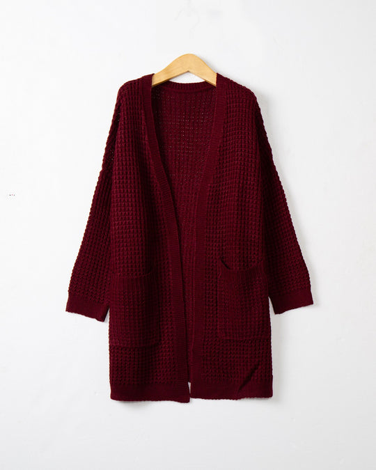 Damen Langer Oversize Strickmantel mit offener Front und aufgesetzten Taschen Shop Nory