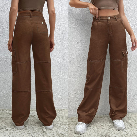 Damen Hochtaillierte Utility-Cargo-Hose im Wide‑Leg aus robustem Denim Shop Nory